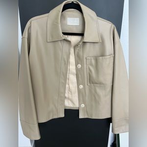 Oak + Fort Beige Faux Leather Cropped Jacket | Size S